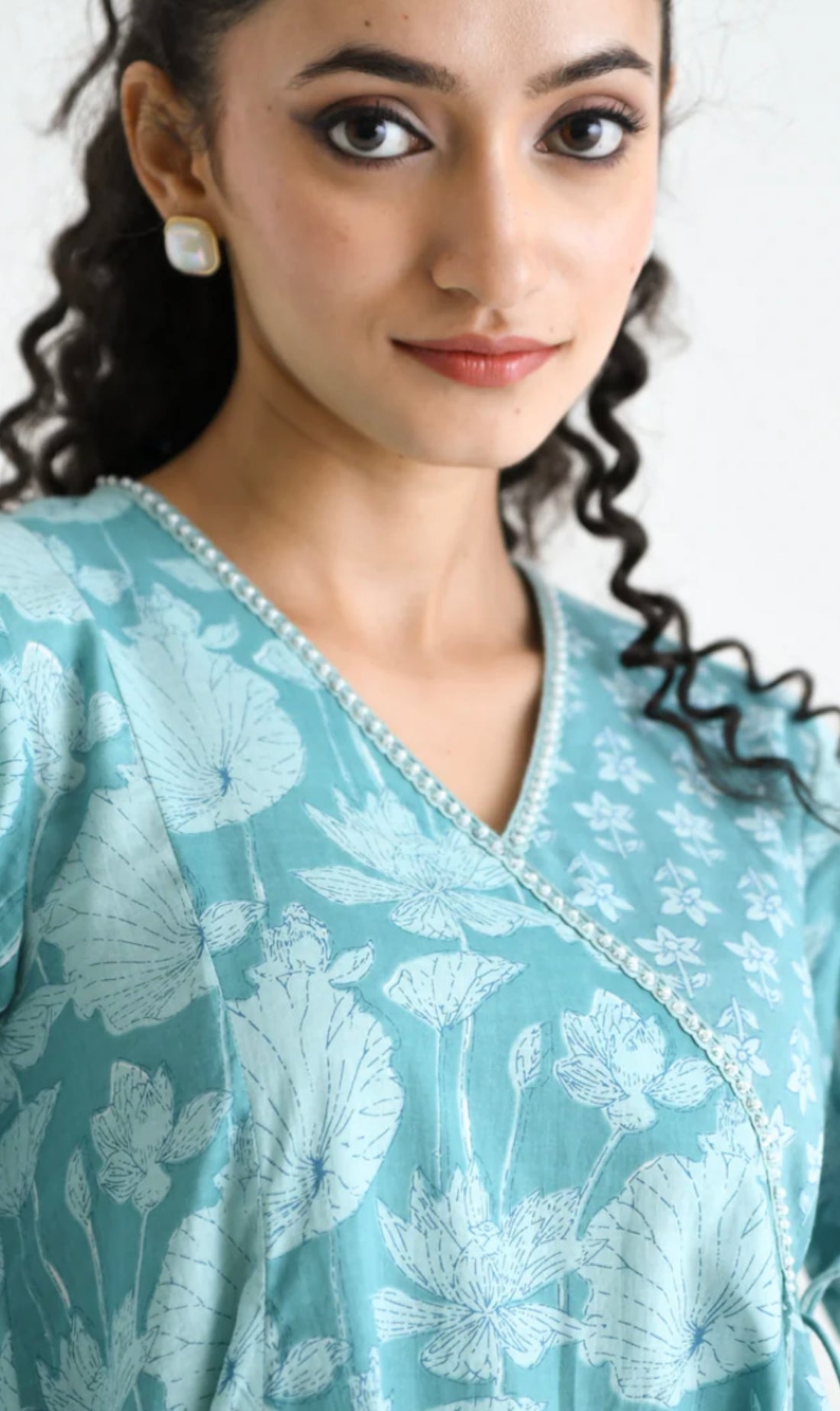 Serene Sea Green: Graceful Angrakha Anarkali with Pearl & Sequin Charm