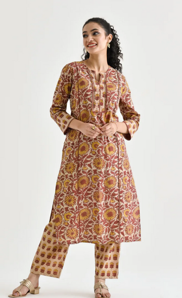 Vintage Bloom Block Print Kurta Set