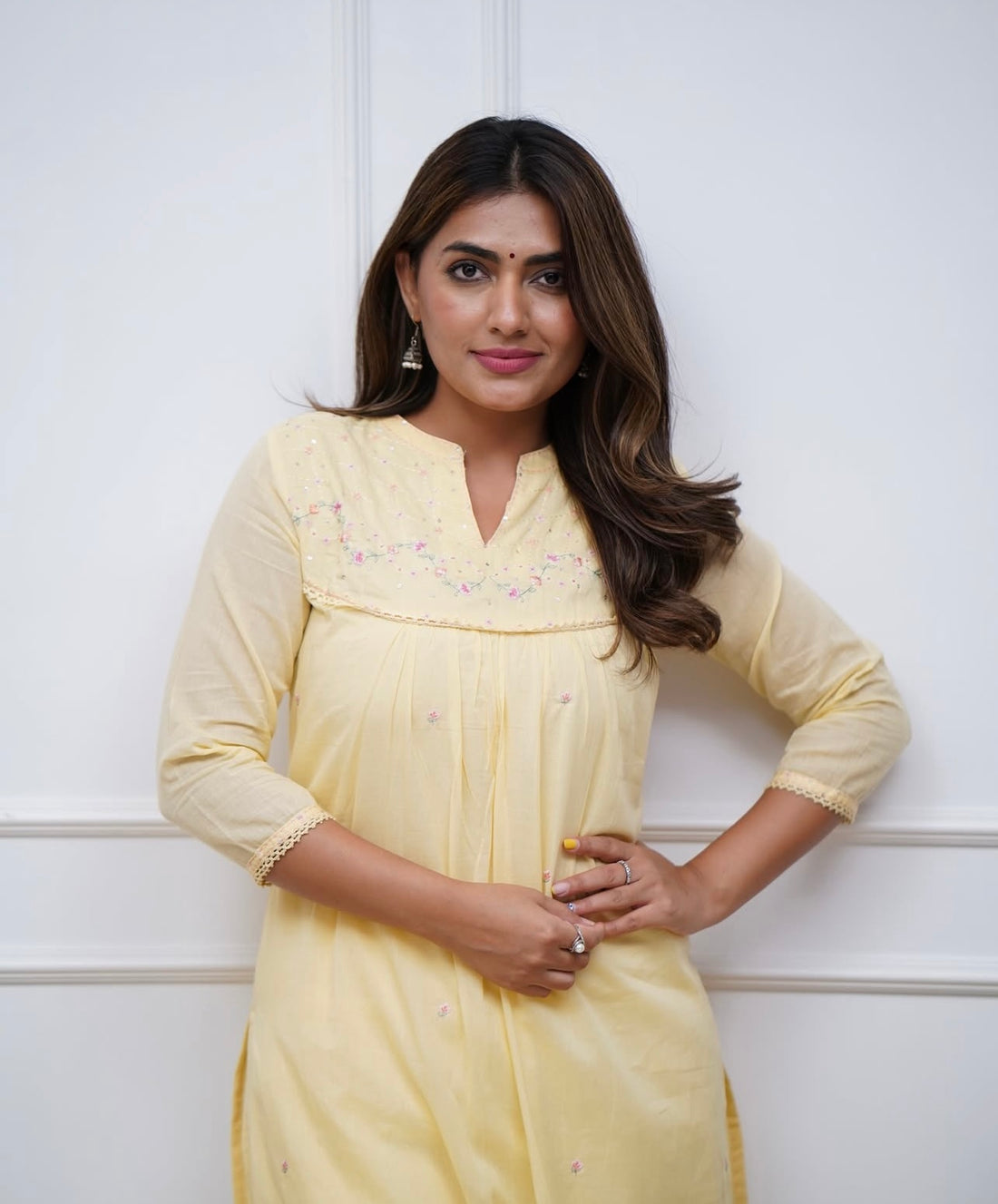 Lime Cotton Kurta Set with Delicate Embroidery