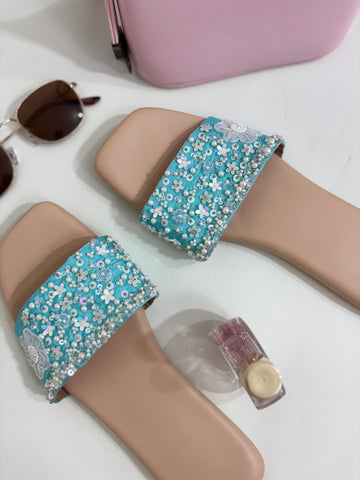 Aqua Bloom Embellished Flats