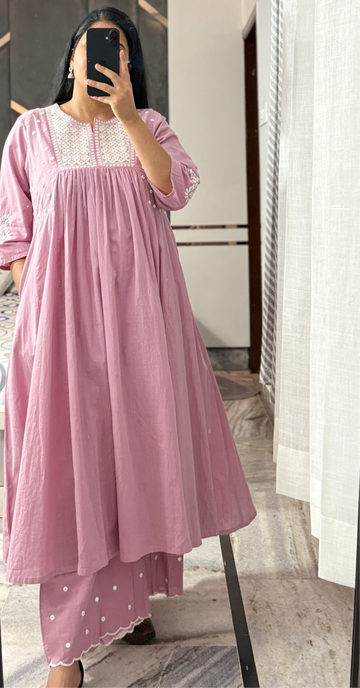 Delicate White Embroidery Anarkali Palazoo Set