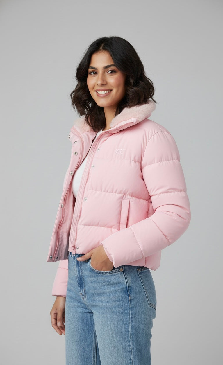 Blush Pink Quilted Puffer Jacket