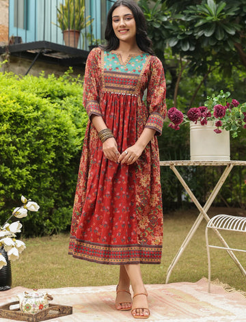 Red Tiered Ethnic Dress