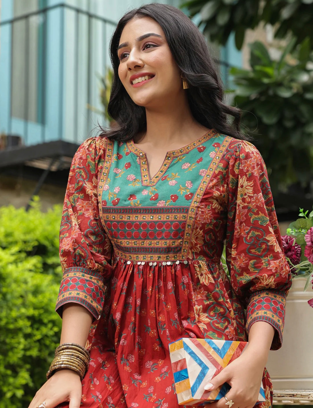 Red Tiered Ethnic Dress