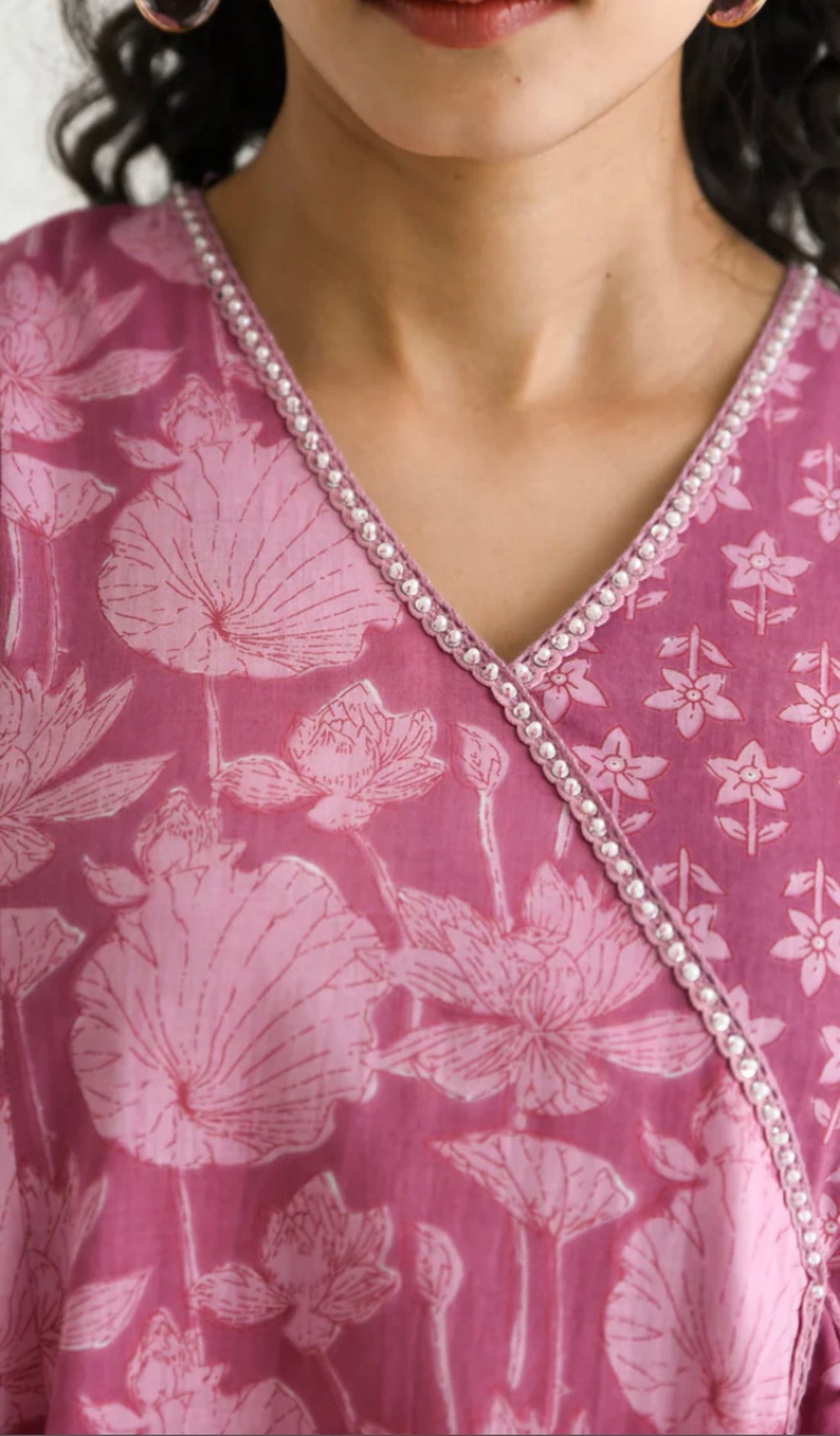 Blush Elegance: Pink Angrakha Anarkali in Hand Block Print