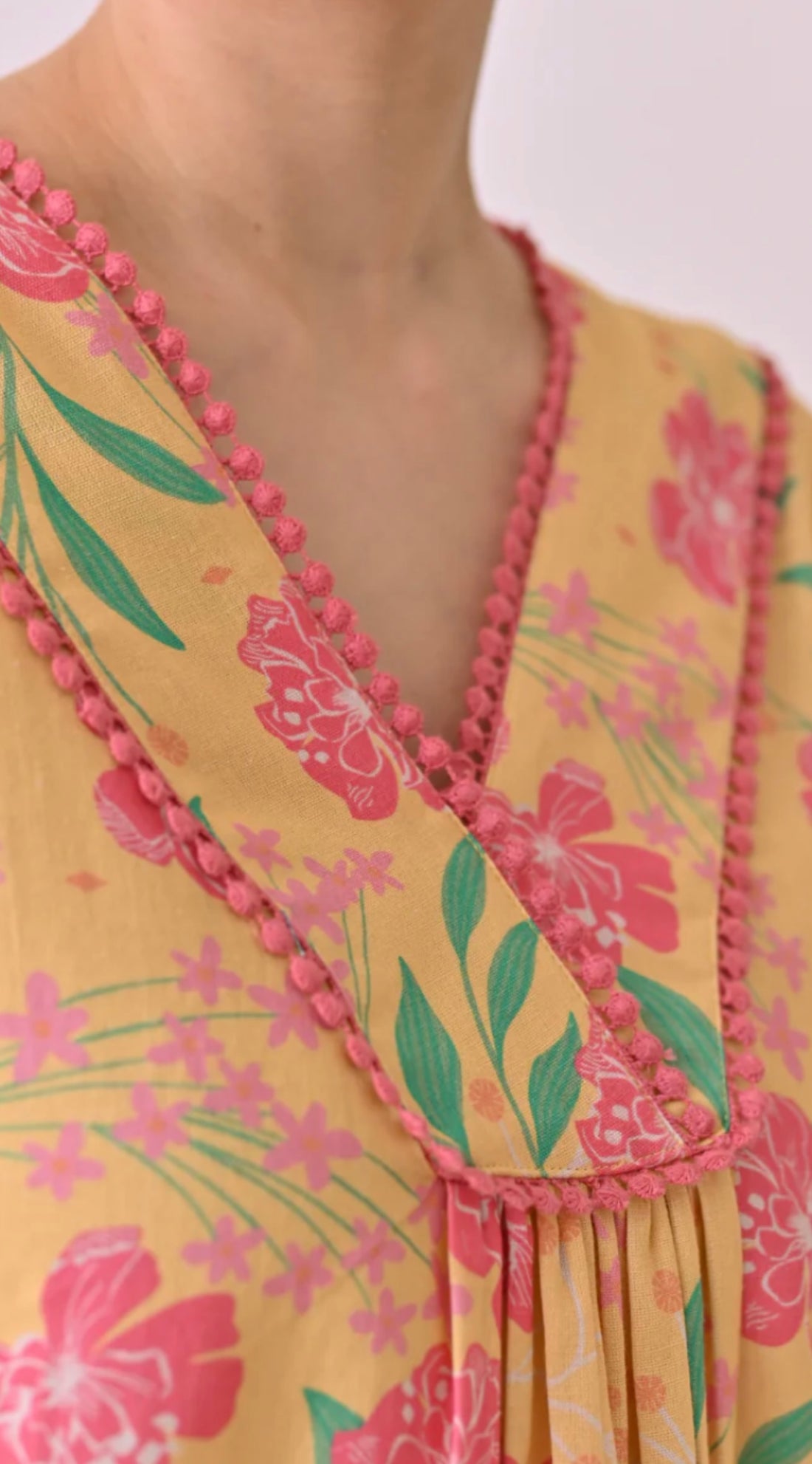 Yellow Floral Co-ord Set with Lace detailing