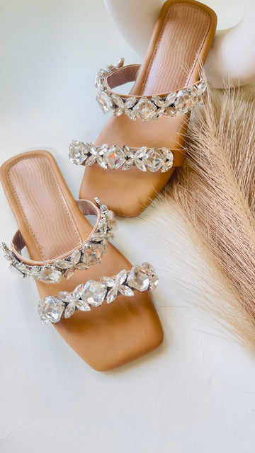 Crystal Luxe Tan Slides