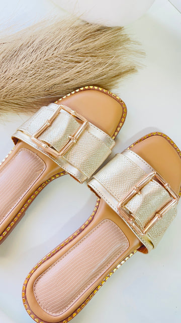 Golden Buckle Charm Slides