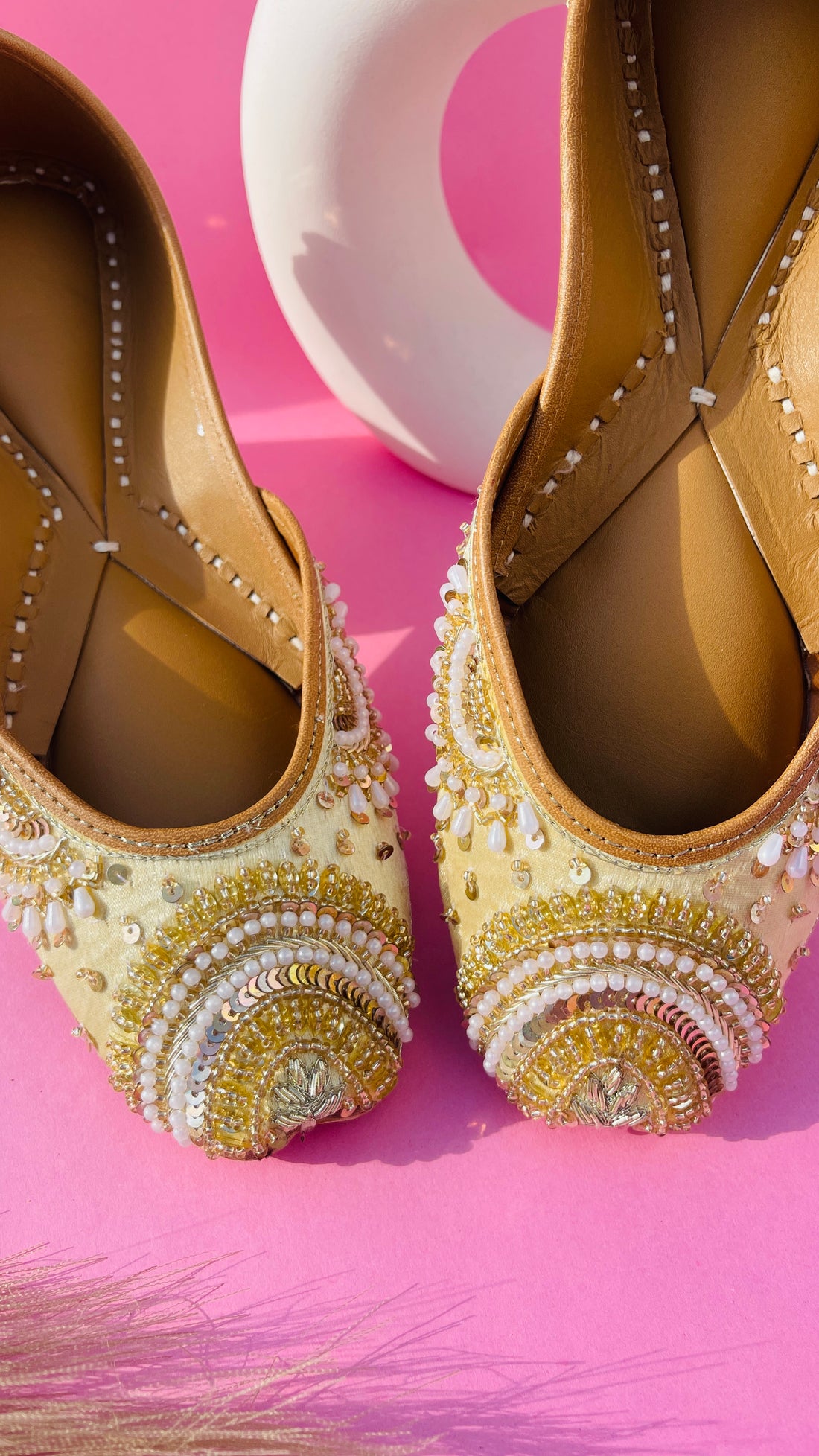 Royal Radiance: Hand-Embellished Juttis ~ Cream