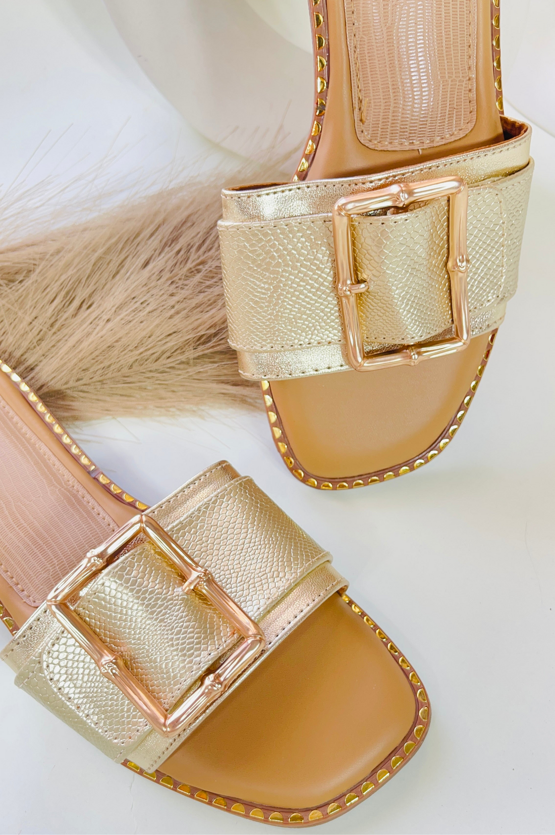 Golden Buckle Charm Slides