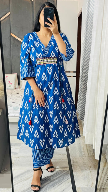 Blue Angrakha Kurta Set